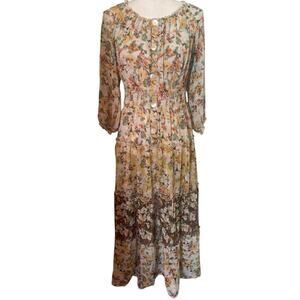 Fig & Flower Brown Floral Chiffon Bohemian Maxi Dress 1X
